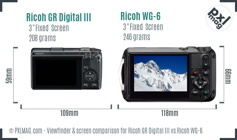 Ricoh GR Digital III vs Ricoh WG-6 Screen and Viewfinder comparison