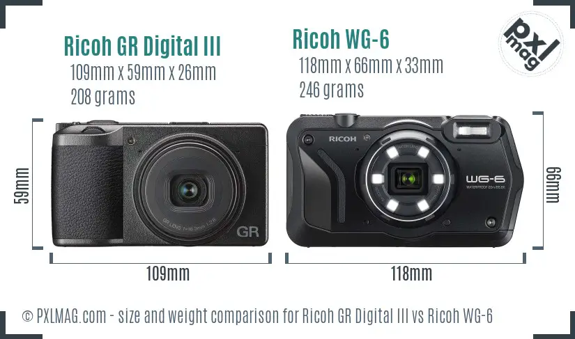 Ricoh GR Digital III vs Ricoh WG-6 size comparison