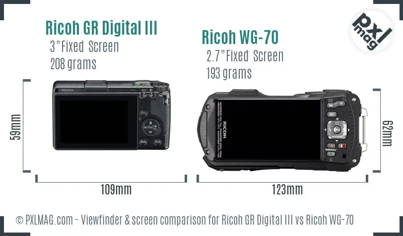 Ricoh GR Digital III vs Ricoh WG-70 Screen and Viewfinder comparison