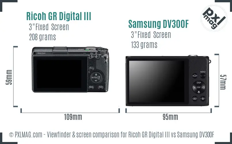 Ricoh GR Digital III vs Samsung DV300F Screen and Viewfinder comparison