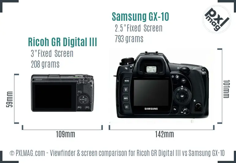 Ricoh GR Digital III vs Samsung GX-10 Screen and Viewfinder comparison