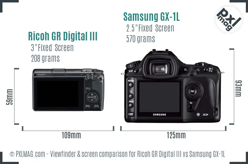 Ricoh GR Digital III vs Samsung GX-1L Screen and Viewfinder comparison