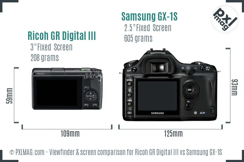 Ricoh GR Digital III vs Samsung GX-1S Screen and Viewfinder comparison