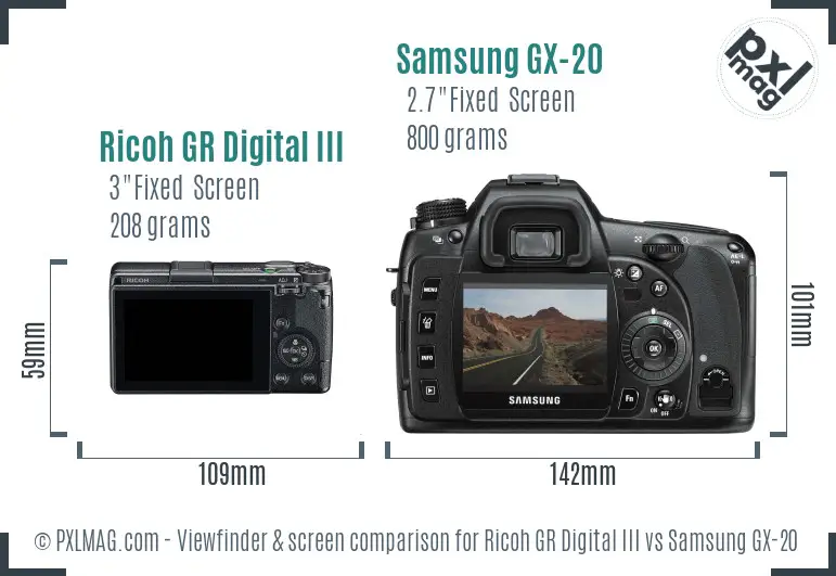 Ricoh GR Digital III vs Samsung GX-20 Screen and Viewfinder comparison