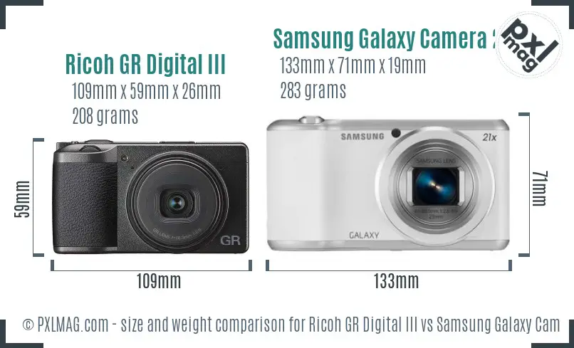Ricoh GR Digital III vs Samsung Galaxy Camera 2 size comparison