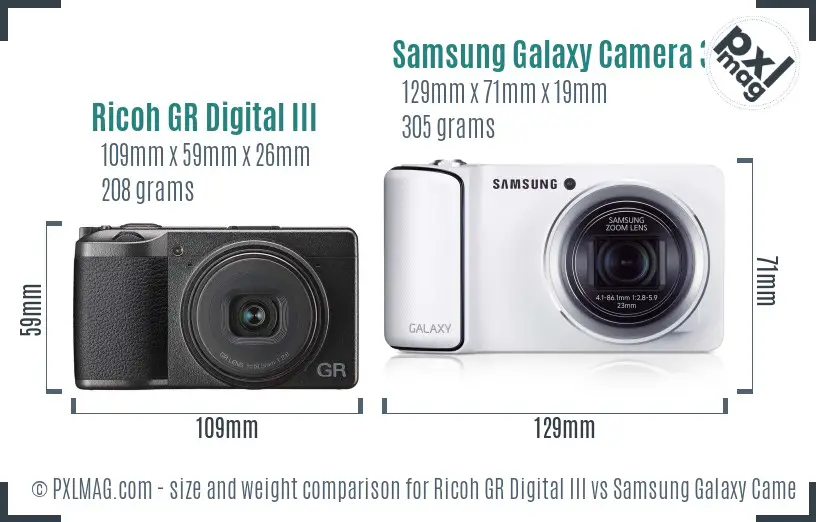 Ricoh GR Digital III vs Samsung Galaxy Camera 3G size comparison