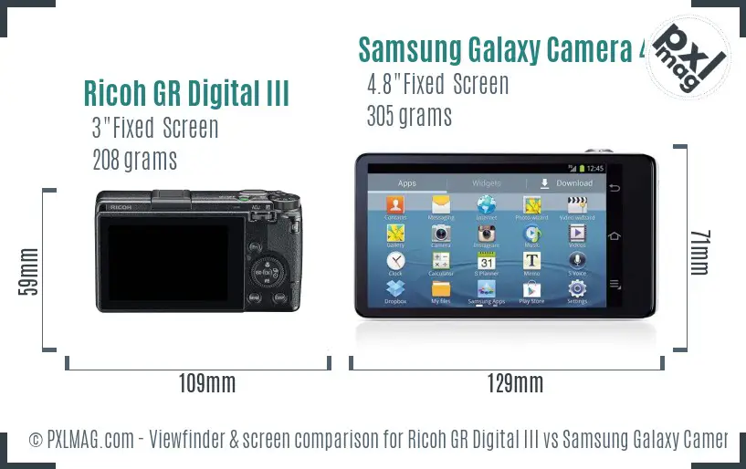 Ricoh GR Digital III vs Samsung Galaxy Camera 4G Screen and Viewfinder comparison