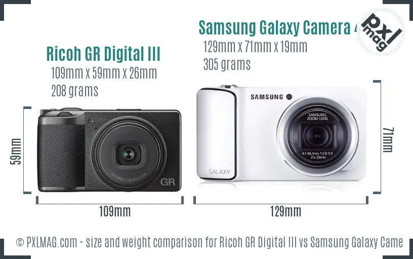 Ricoh GR Digital III vs Samsung Galaxy Camera 4G size comparison
