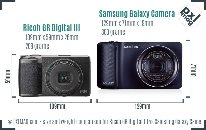 Ricoh GR Digital III vs Samsung Galaxy Camera size comparison