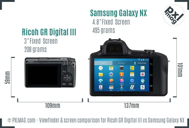 Ricoh GR Digital III vs Samsung Galaxy NX Screen and Viewfinder comparison