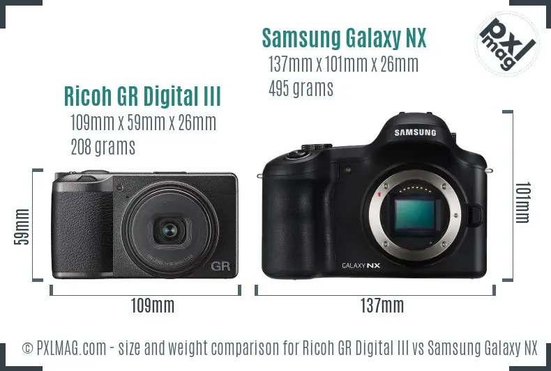 Ricoh GR Digital III vs Samsung Galaxy NX size comparison