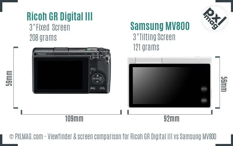 Ricoh GR Digital III vs Samsung MV800 Screen and Viewfinder comparison