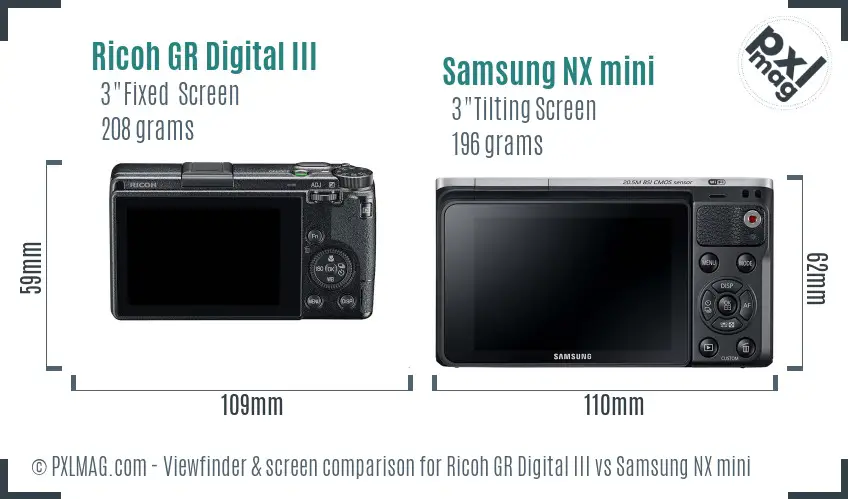 Ricoh GR Digital III vs Samsung NX mini Screen and Viewfinder comparison