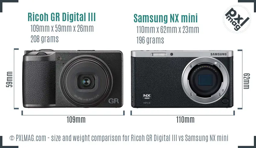 Ricoh GR Digital III vs Samsung NX mini size comparison