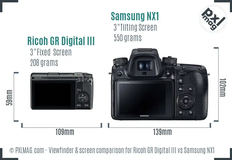 Ricoh GR Digital III vs Samsung NX1 Screen and Viewfinder comparison