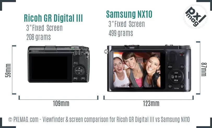 Ricoh GR Digital III vs Samsung NX10 Screen and Viewfinder comparison