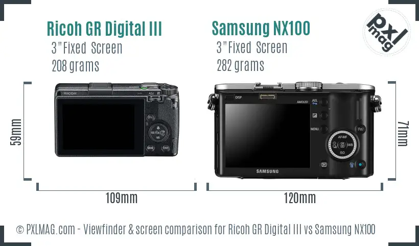 Ricoh GR Digital III vs Samsung NX100 Screen and Viewfinder comparison