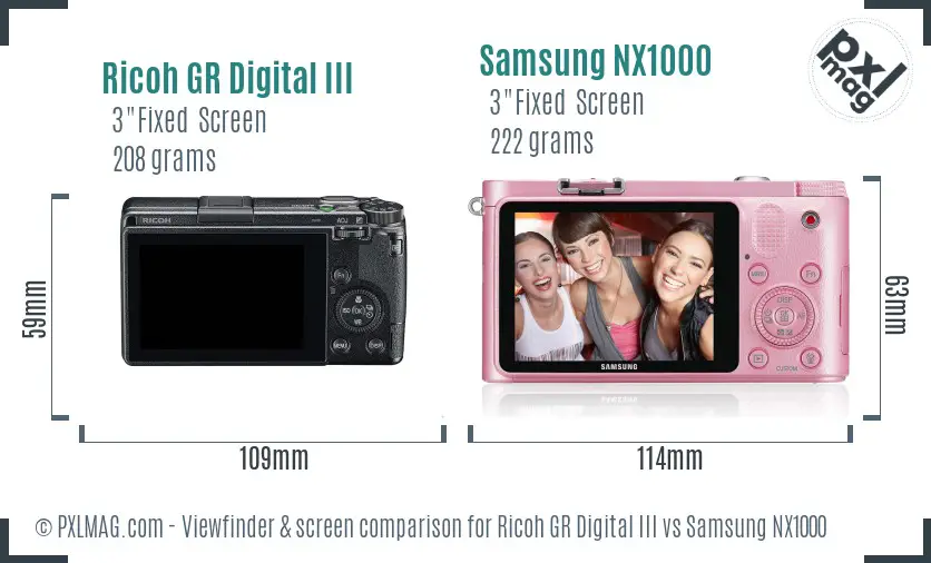 Ricoh GR Digital III vs Samsung NX1000 Screen and Viewfinder comparison