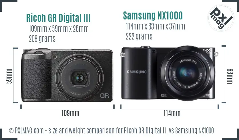 Ricoh GR Digital III vs Samsung NX1000 size comparison