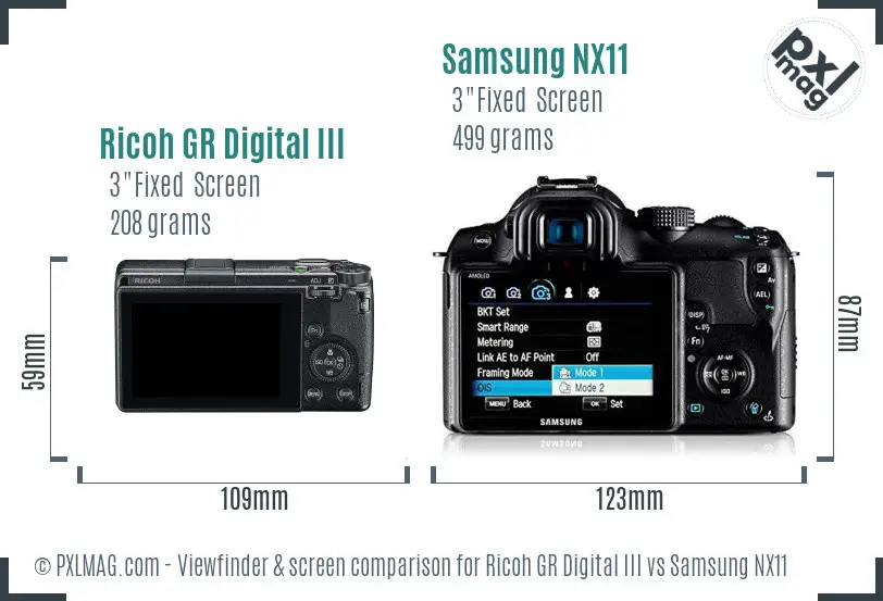 Ricoh GR Digital III vs Samsung NX11 Screen and Viewfinder comparison