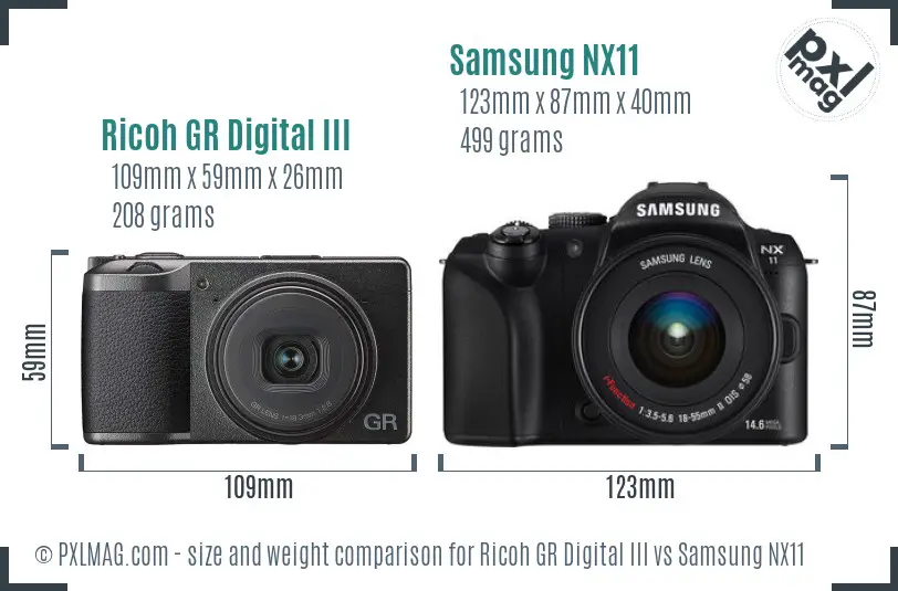 Ricoh GR Digital III vs Samsung NX11 size comparison