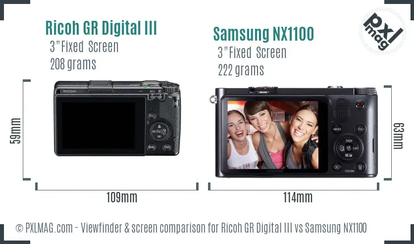 Ricoh GR Digital III vs Samsung NX1100 Screen and Viewfinder comparison