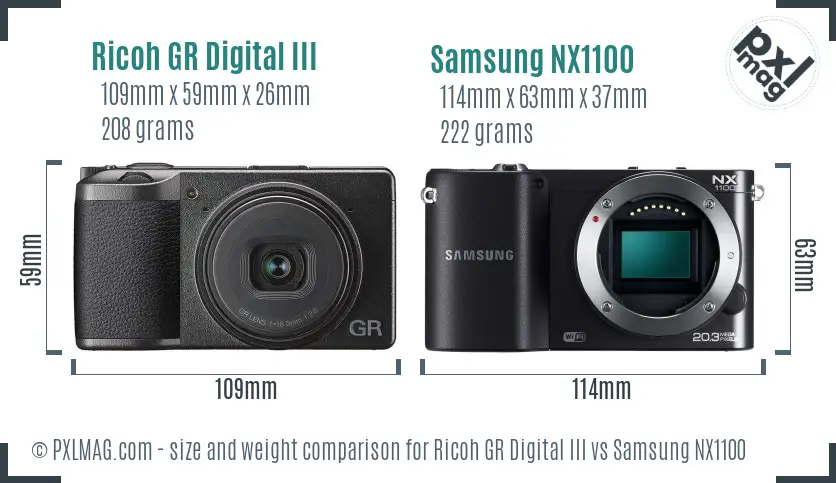 Ricoh GR Digital III vs Samsung NX1100 size comparison