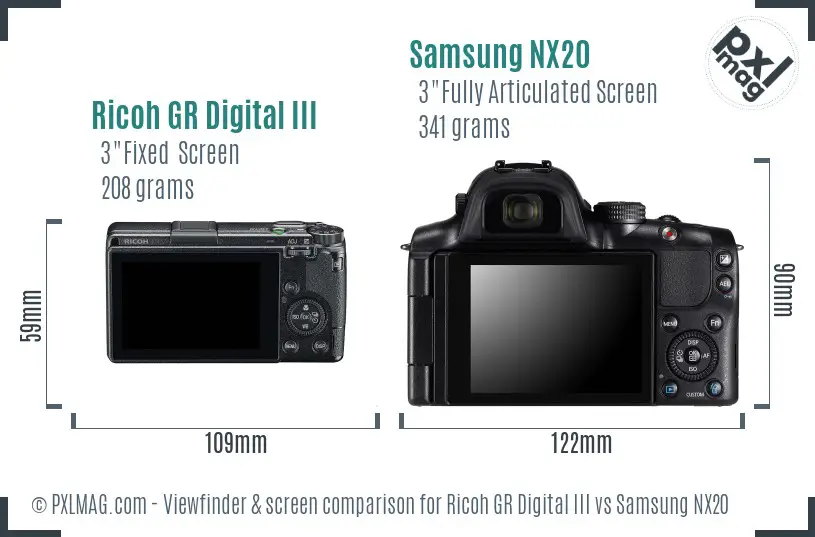 Ricoh GR Digital III vs Samsung NX20 Screen and Viewfinder comparison