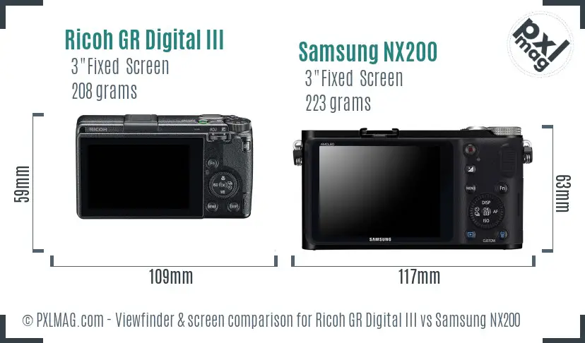 Ricoh GR Digital III vs Samsung NX200 Screen and Viewfinder comparison