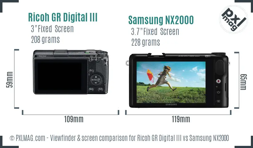 Ricoh GR Digital III vs Samsung NX2000 Screen and Viewfinder comparison