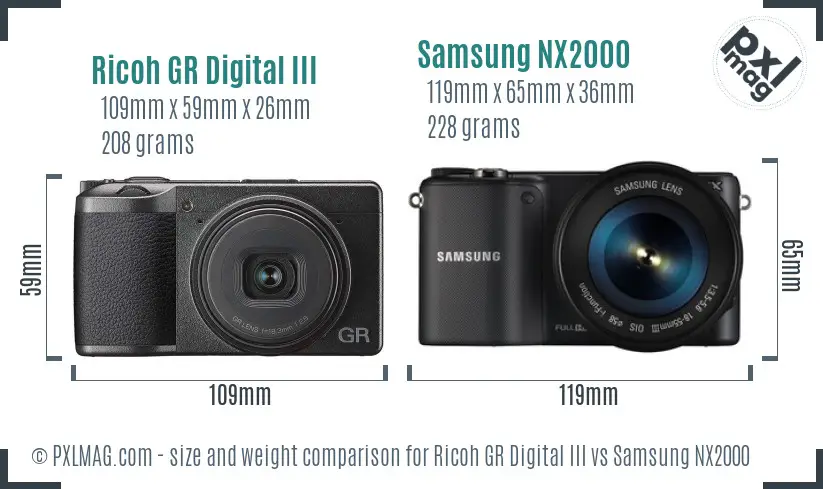 Ricoh GR Digital III vs Samsung NX2000 size comparison