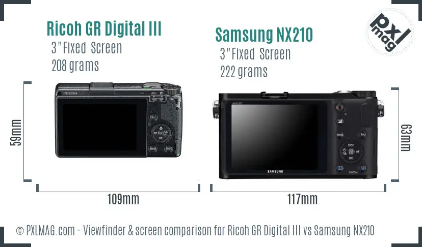 Ricoh GR Digital III vs Samsung NX210 Screen and Viewfinder comparison