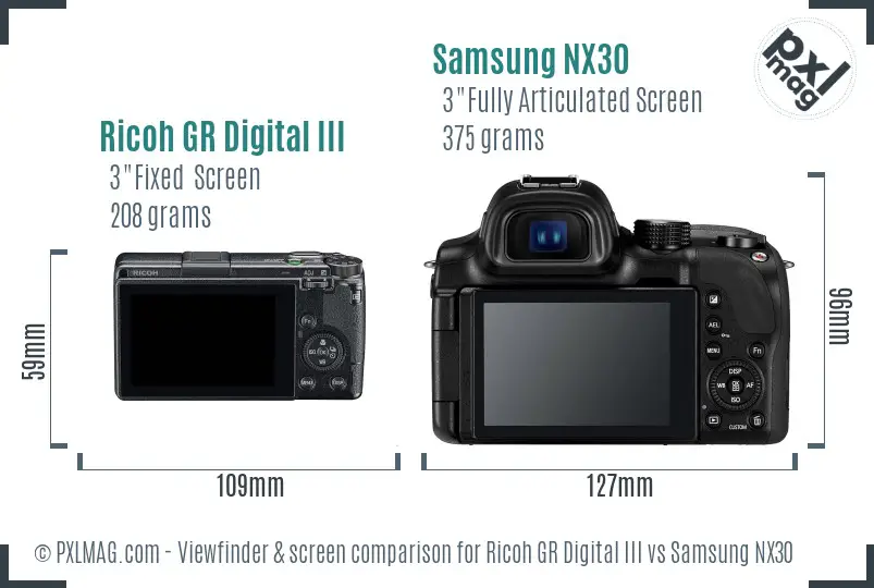Ricoh GR Digital III vs Samsung NX30 Screen and Viewfinder comparison