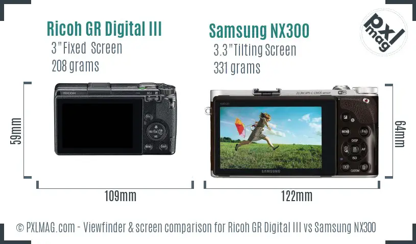 Ricoh GR Digital III vs Samsung NX300 Screen and Viewfinder comparison