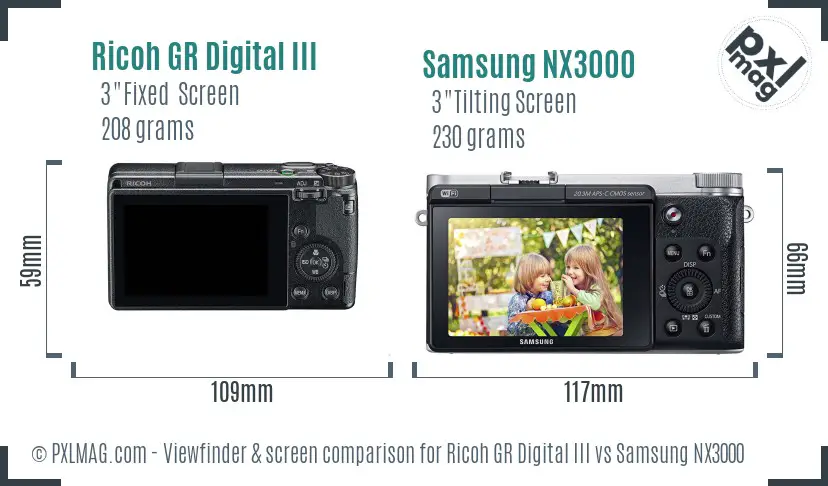 Ricoh GR Digital III vs Samsung NX3000 Screen and Viewfinder comparison