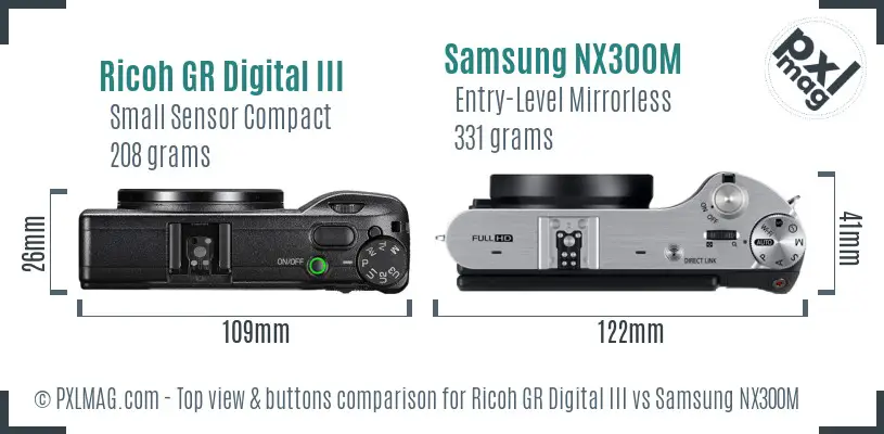 Ricoh GR Digital III vs Samsung NX300M top view buttons comparison