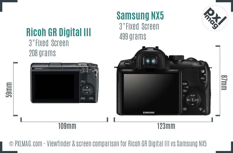Ricoh GR Digital III vs Samsung NX5 Screen and Viewfinder comparison