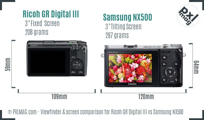 Ricoh GR Digital III vs Samsung NX500 Screen and Viewfinder comparison