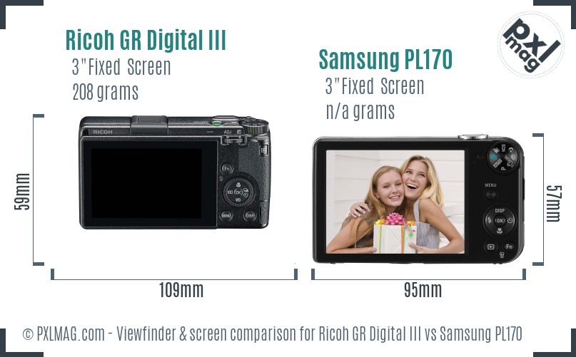 Ricoh GR Digital III vs Samsung PL170 Screen and Viewfinder comparison