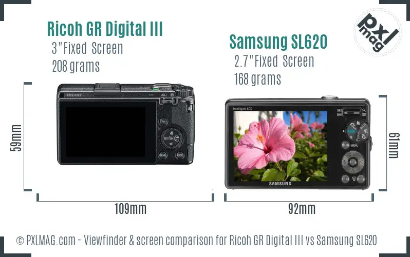 Ricoh GR Digital III vs Samsung SL620 Screen and Viewfinder comparison