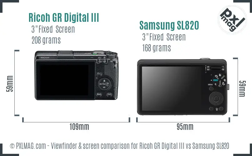 Ricoh GR Digital III vs Samsung SL820 Screen and Viewfinder comparison