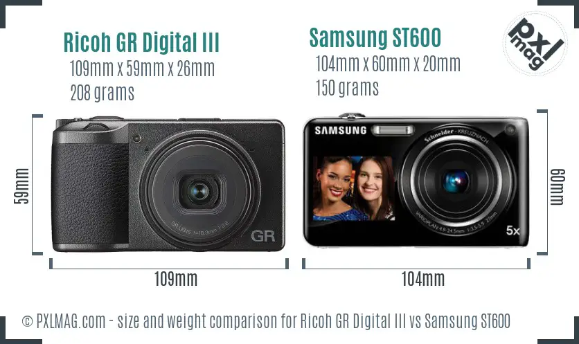 Ricoh GR Digital III vs Samsung ST600 size comparison