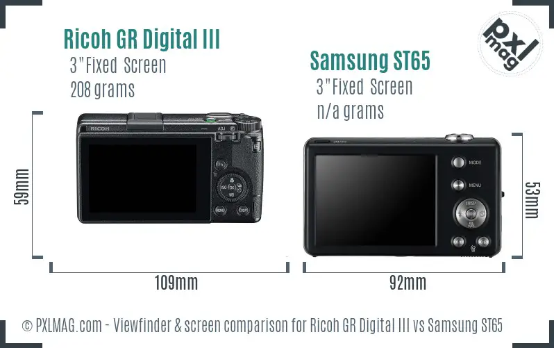 Ricoh GR Digital III vs Samsung ST65 Screen and Viewfinder comparison