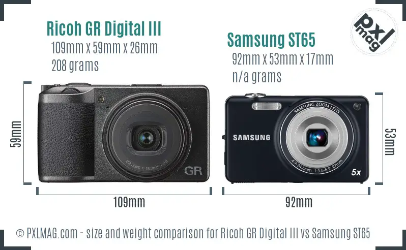 Ricoh GR Digital III vs Samsung ST65 size comparison