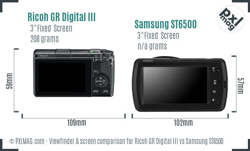 Ricoh GR Digital III vs Samsung ST6500 Screen and Viewfinder comparison