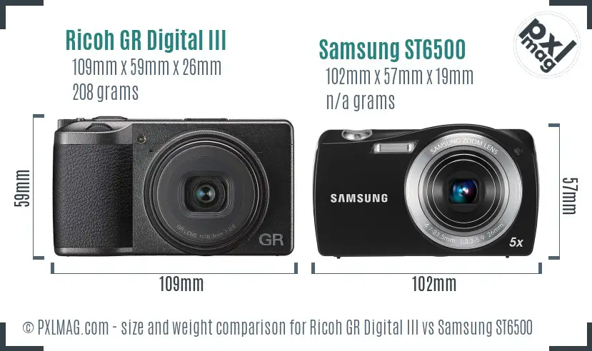 Ricoh GR Digital III vs Samsung ST6500 size comparison