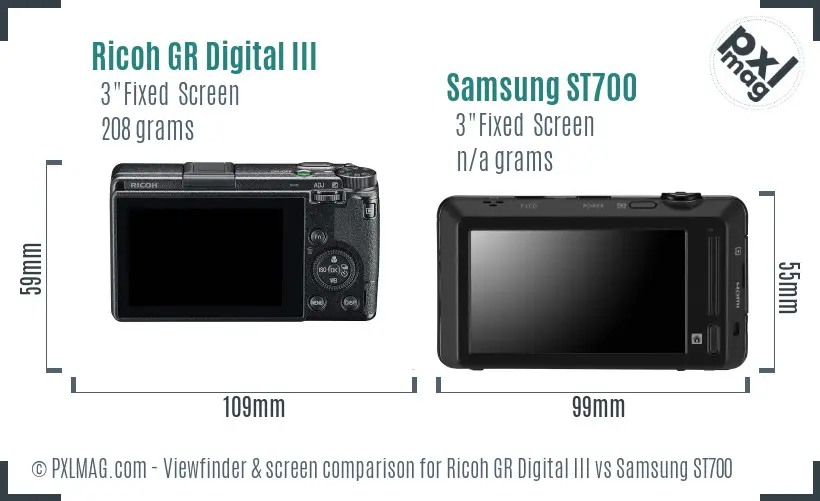 Ricoh GR Digital III vs Samsung ST700 Screen and Viewfinder comparison