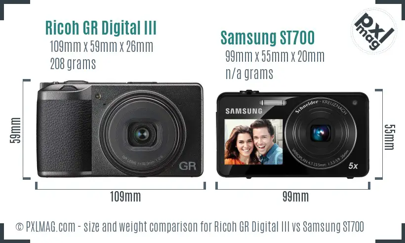 Ricoh GR Digital III vs Samsung ST700 size comparison