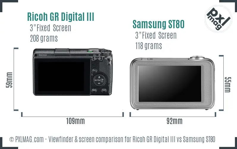 Ricoh GR Digital III vs Samsung ST80 Screen and Viewfinder comparison