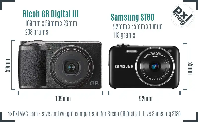 Ricoh GR Digital III vs Samsung ST80 size comparison